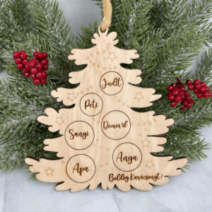 Karácsonyfa formájú dísz egyedi nevekkel